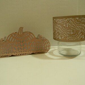 Yankee Candle Chevron Pumpkins Candle Holder and Shade Rose Gold Sparkle EUC